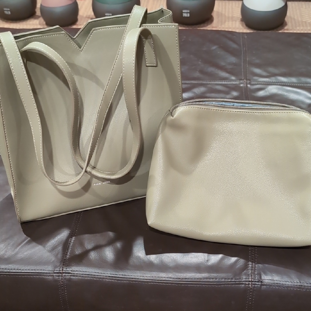 Elegant Beige Women's Tote and Pouch Set